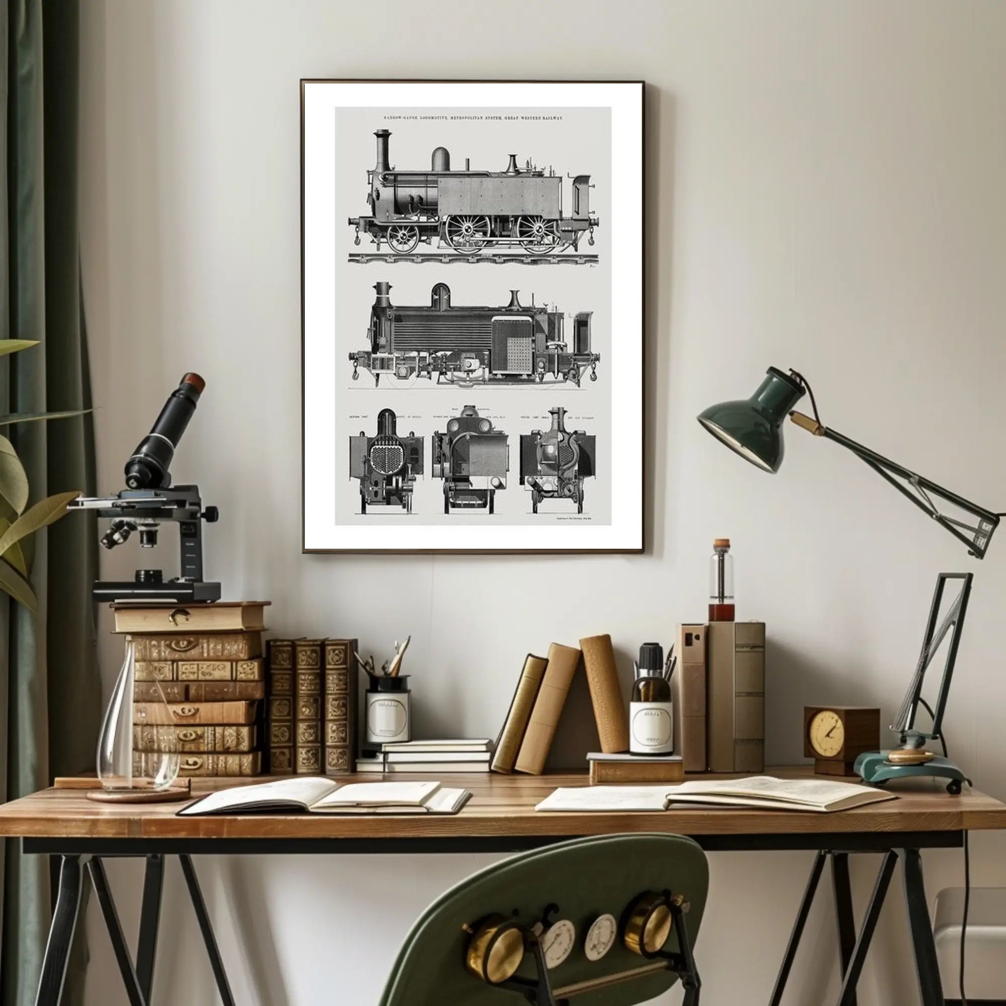 Vintage Locomotive Blueprint Poster PosterGoat