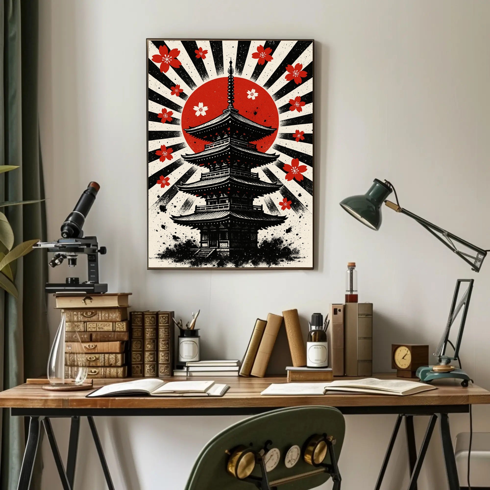 Rising Sun Pagoda Art Print Poster for Home Decor and Travel Enthusiasts PosterGoat
