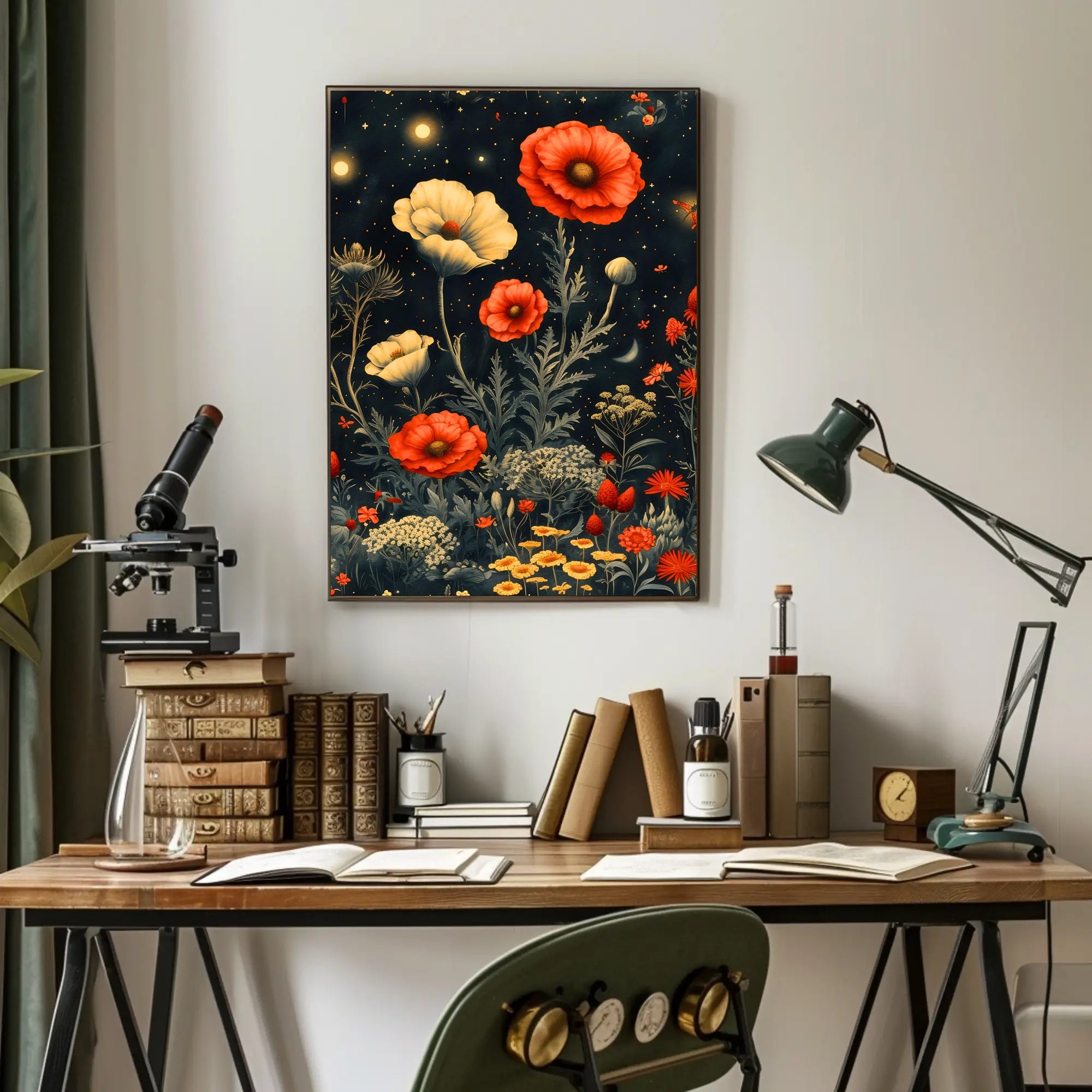 Floral Nightscape: Enchanted Poppies Fantasy or Mythology Poster