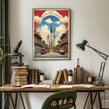 New Orleans Iconic Cathedral and Street Scene Poster