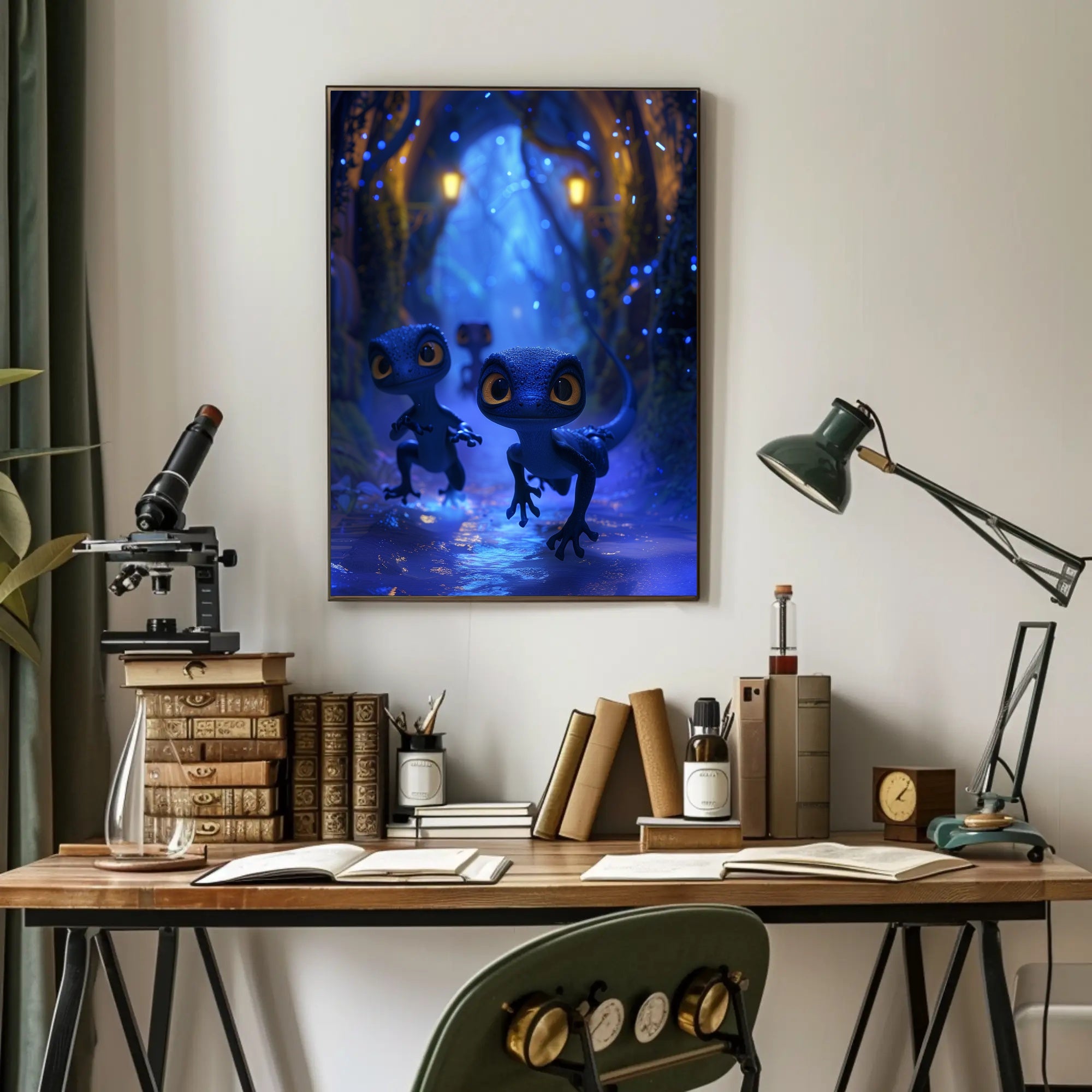 Enchanted Lizards Adventure in Mystical Forest Fantasy Poster PosterGoat