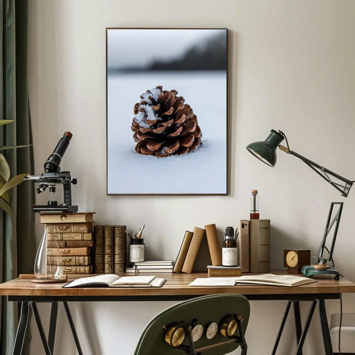 Pine Cone In Snow Poster