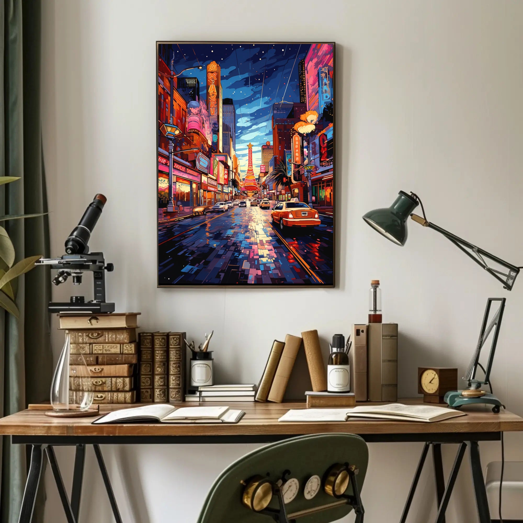 Vibrant Neon Nightlife Urban Cityscape Artistic Poster