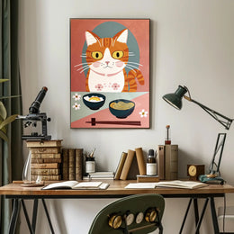 Whimsical Cat Dinner Scene Poster