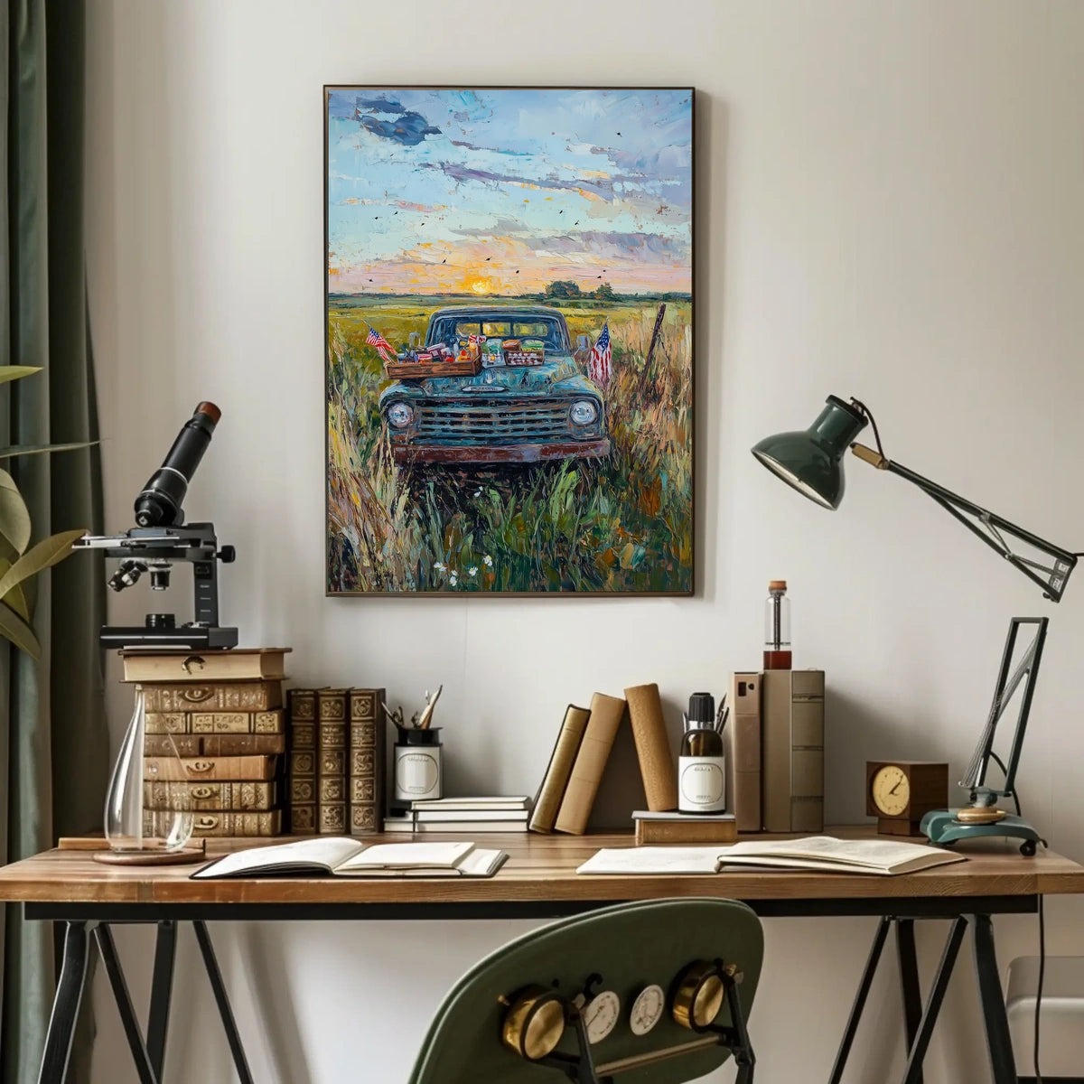 Vintage Pickup Truck Abstract Art On Canvas Fine Poster