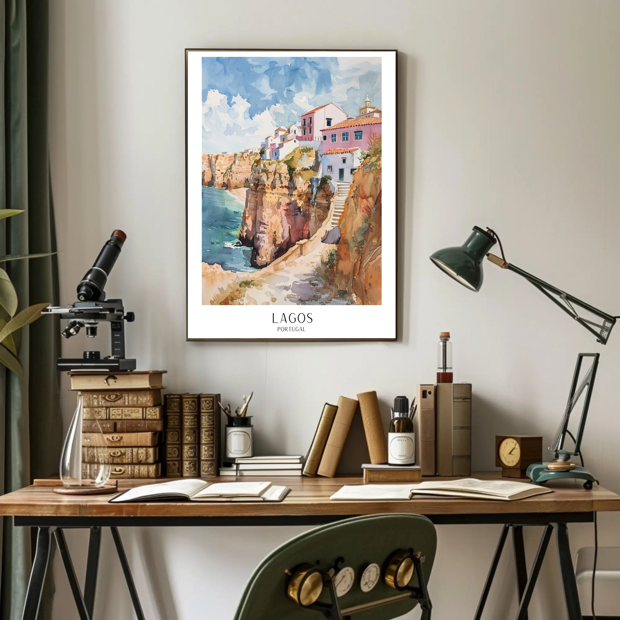 Vibrant Lagos Coastal Scene Watercolor Travel Poster PosterGoat
