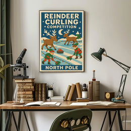 Reindeer Curling Competition Poster