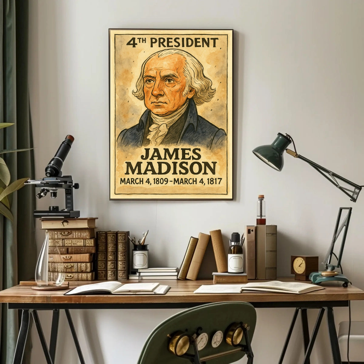 James Madison 4th President of the United States Exaggerated Cartoon Sketch Poster