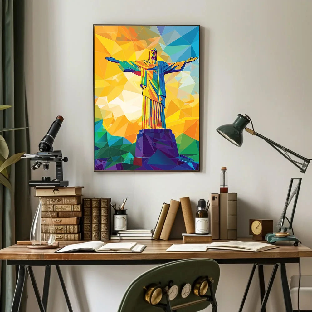 Vibrant Geometric Christ the Redeemer Art Poster
