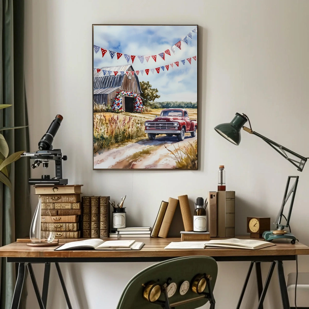 Rustic Barn And Vintage Truck Scene At Dusk Rural Poster