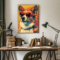 Cool Pop Art Corgi with Red Shades Animal Poster PosterGoat