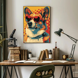 Cool Pop Art Corgi with Red Shades Animal Poster PosterGoat
