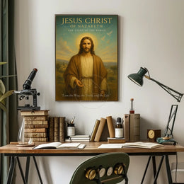 Jesus Christ Serenity in Pastoral Landscape Religious Poster