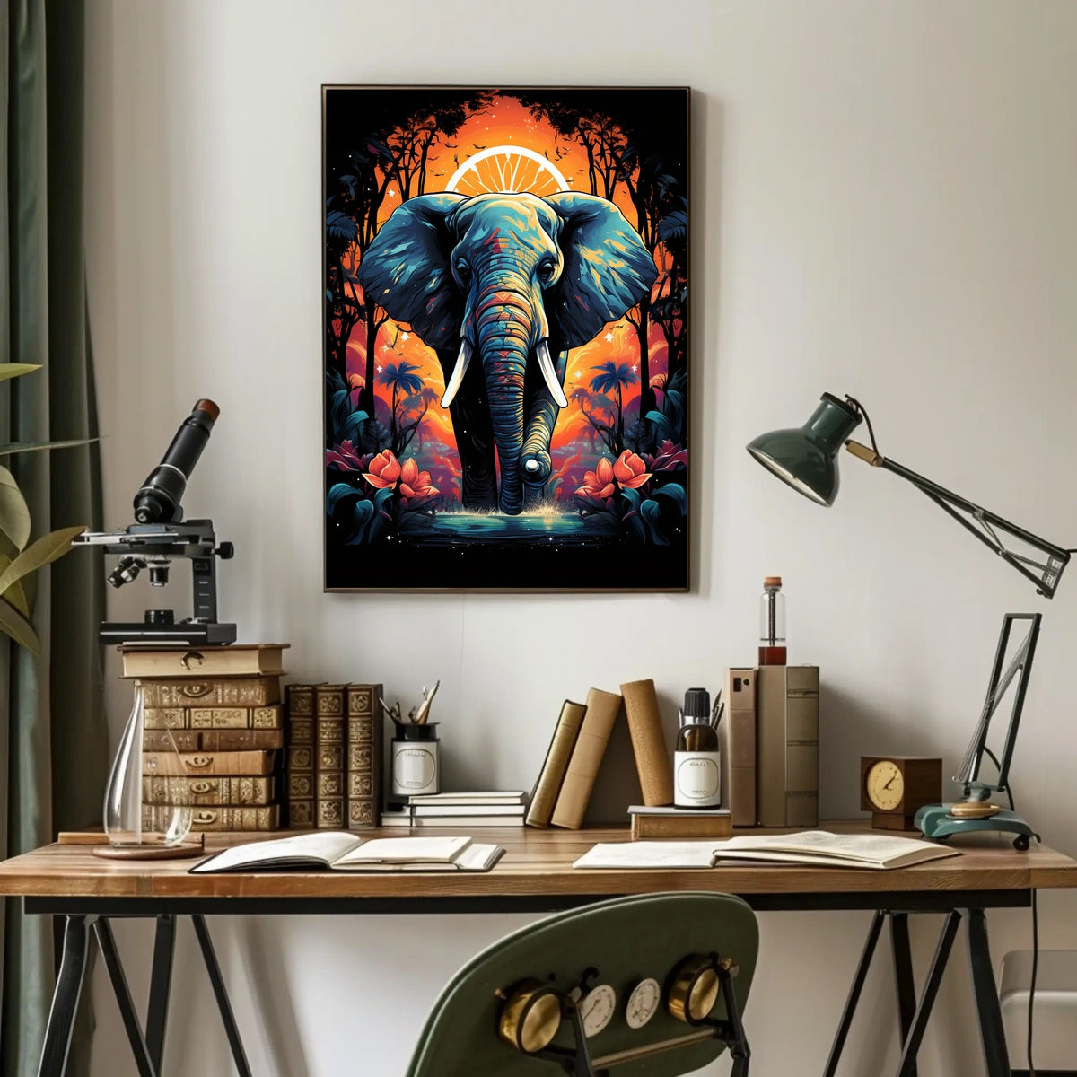 Majestic Elephant Jungle Sunset Art Poster