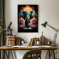 Majestic Elephant Jungle Sunset Art Poster