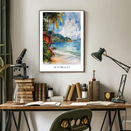 Serene Seychelles Beach Scene Travel Poster PosterGoat