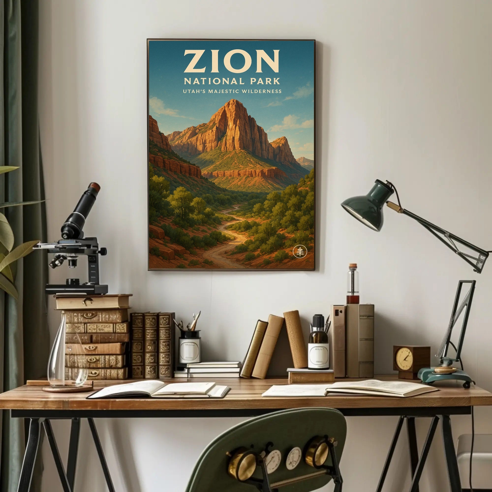 Zion National Park Vintage Red Rock Landscape Poster PosterGoat
