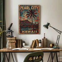 Pearl City Hawaii Scenic Tropical Cityscape Travel Print Vintage Souvenir Gift Poster
