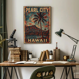 Pearl City Hawaii Scenic Tropical Cityscape Travel Print Vintage Souvenir Gift Poster