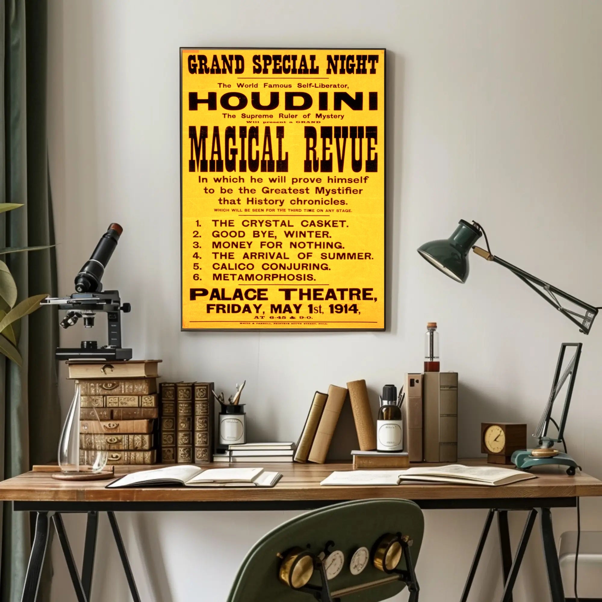 Houdini Magic Show Vintage 1914 Cultural or Heritage Poster
