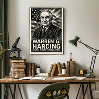 Warren G. Harding 29th President of the United States B & W Comic Sketch Poster