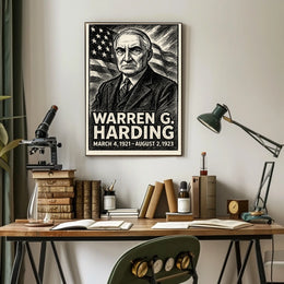 Warren G. Harding 29th President of the United States B & W Comic Sketch Poster
