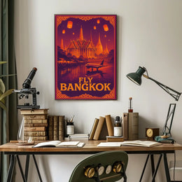 Bangkok Evening Glow Vintage Travel Poster