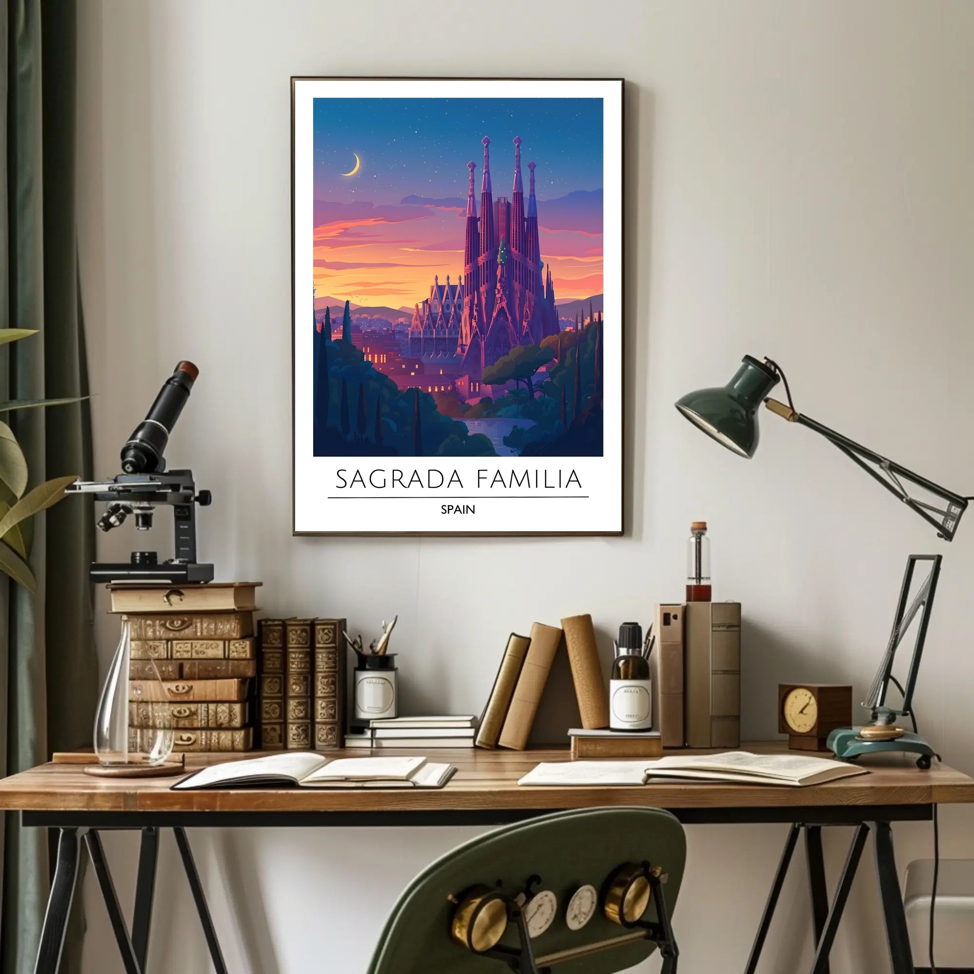 Sagrada Familia Twilight Travel Art Poster