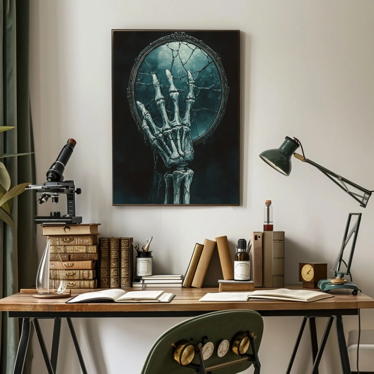 Skeletal Hand Mirror: Abstract, Artistic, or Pop Culture Poster