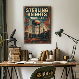 Vintage Sterling Heights Water Tower Retro Poster