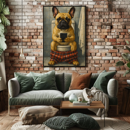 French Bulldog Pooping Vintage Poster