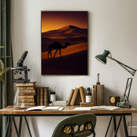 Camel Silhouette at Sunset Travel Poster