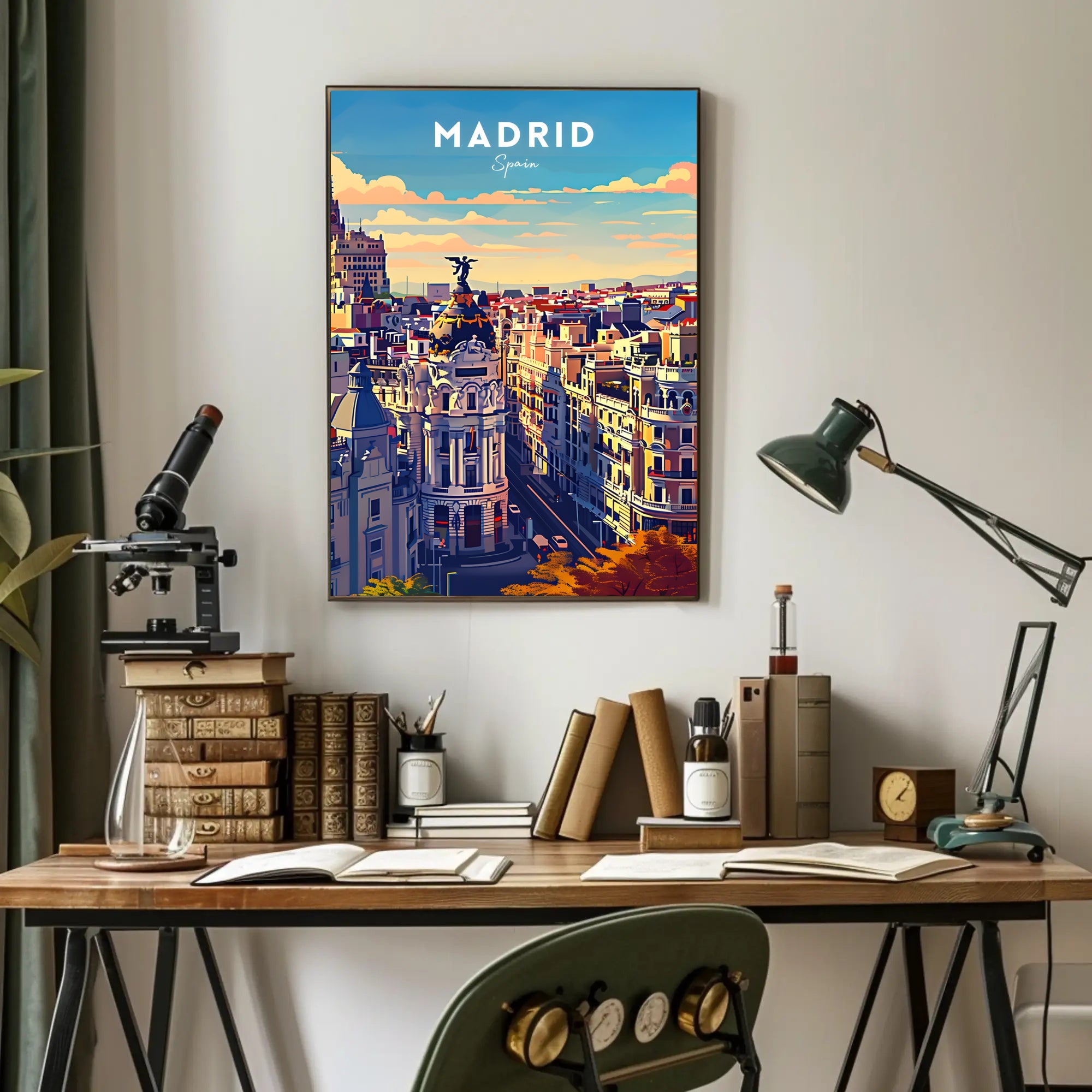 Madrid Skyline at Sunset Modern Travel Poster