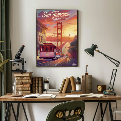 San Francisco Cable Car Golden Sunset Travel Poster