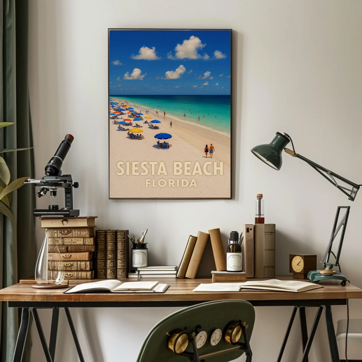 Siesta Beach Florida Umbrellas Blue Ocean Poster Poster