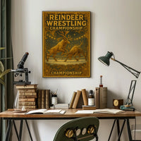 Reindeer Wrestling Vintage Fantasy Mythology Poster