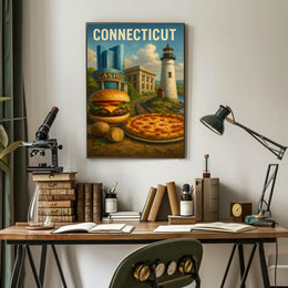 Connecticut Landmarks and Cuisine Poster