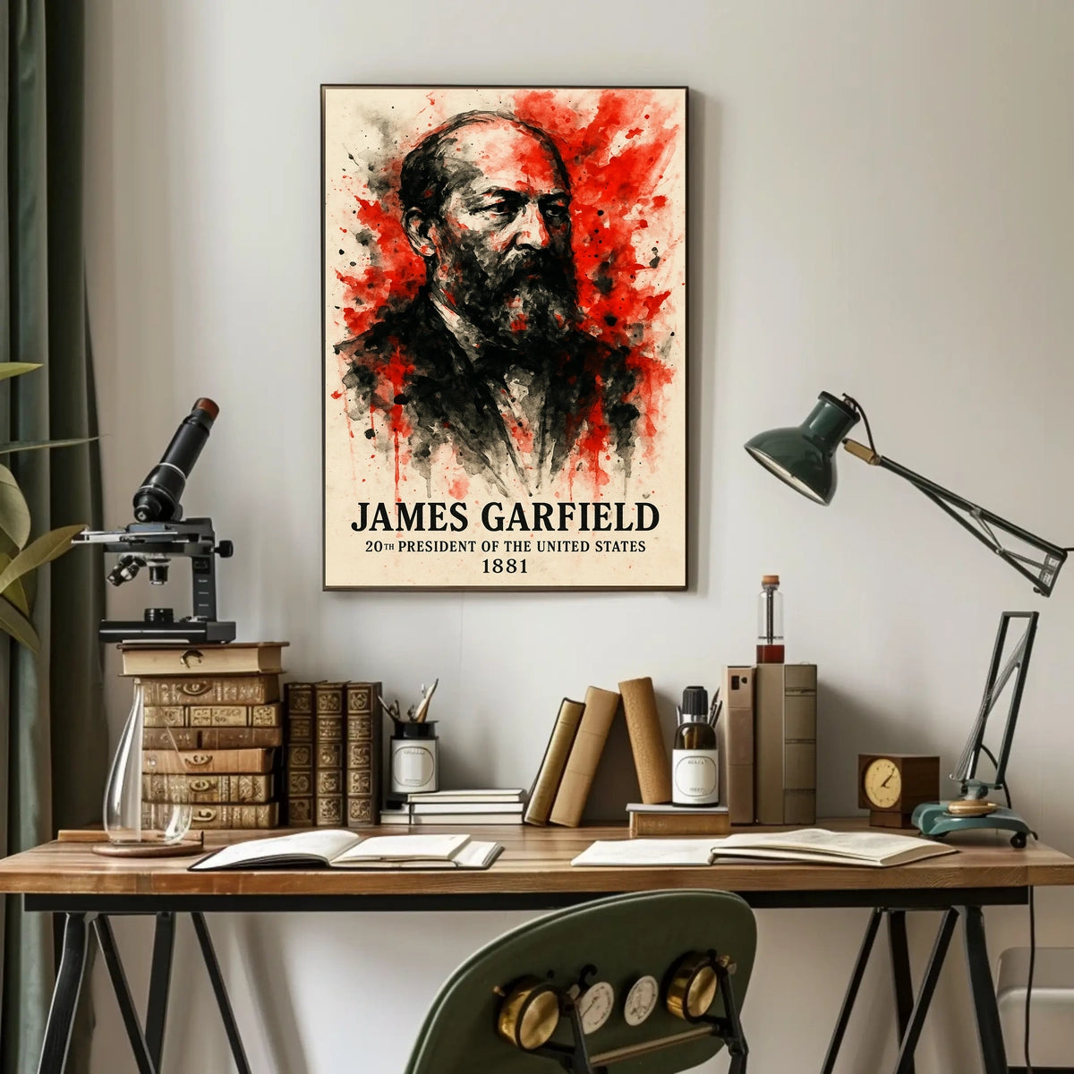 James Garfield Dramatic Watercolor Historical or Presidential Poster
