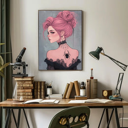 Gothic Elegance Woman Illustration Spider Tattoo Poster