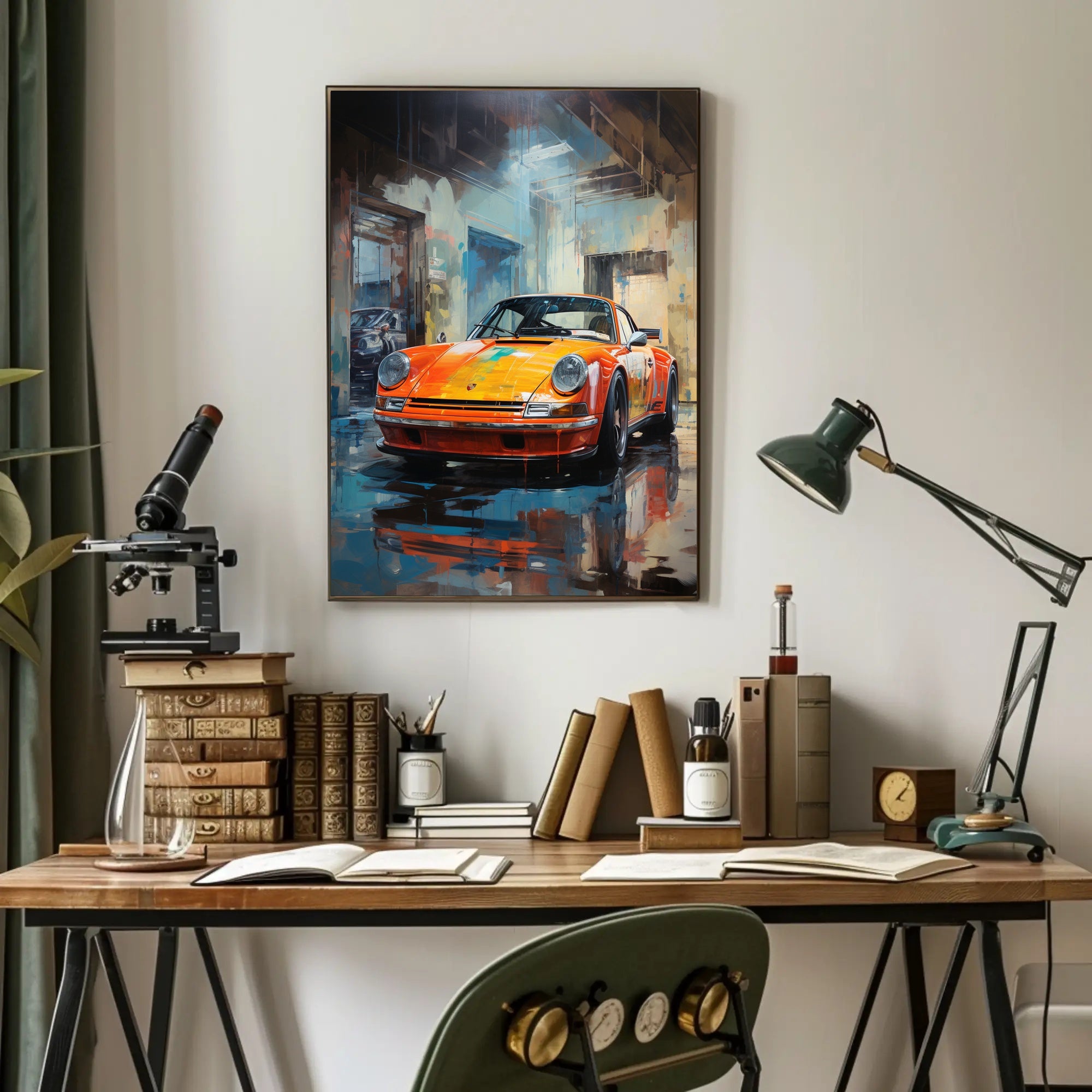 Vibrant Classic Car In Urban Garage Poster PosterGoat