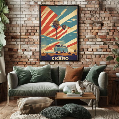 Cicero Illinois Palm Trees American Van Vintage Travel Poster