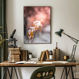 Snow-Kissed Autumn Leaves Poster