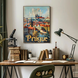 Prague Cityscape Vintage Travel Art Urban or Cityscape Poster