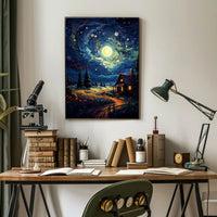 Starry Night Cottage Poster