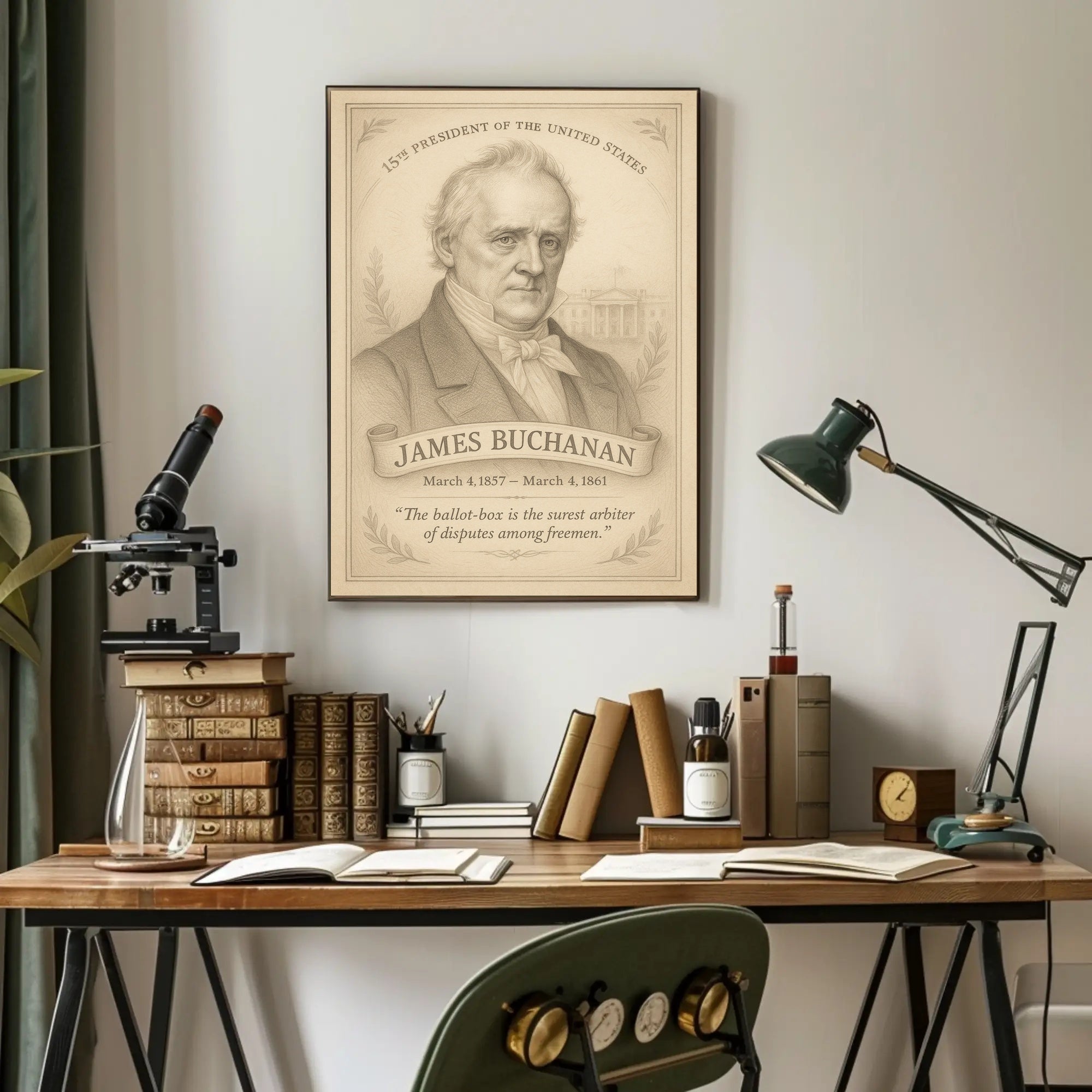 James Buchanan 15th President Sketch Poster Art Print PosterGoat