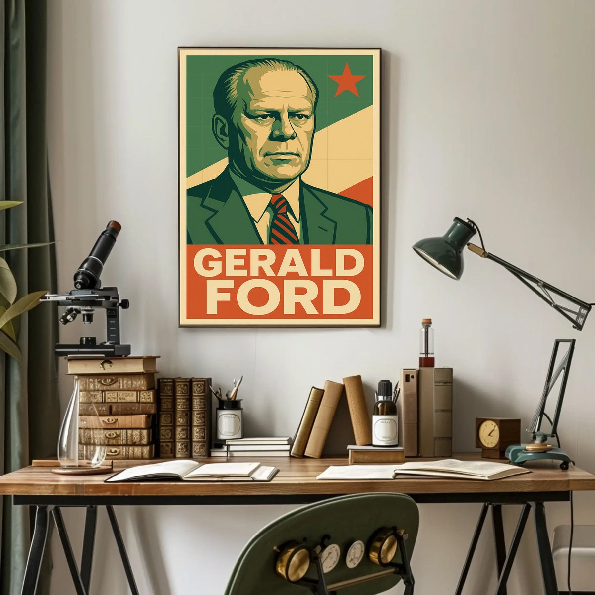 Gerald Ford Presidential Portrait Historical Figure Photography Realism Iconic American Heritage Decor Poster
