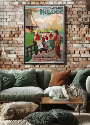 Paris To Amsterdam Windmills Costume Vintage Travel Poster