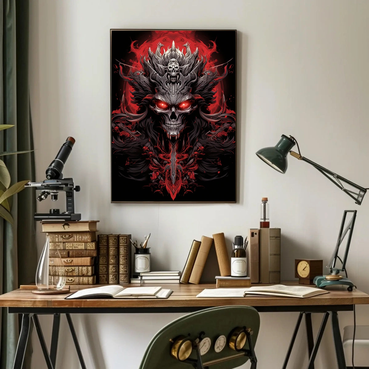 Skull with Horns Fantasy Gothic Art Poster