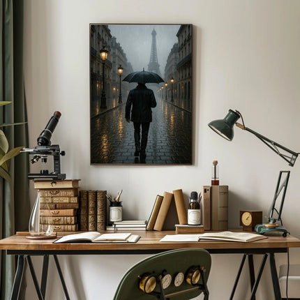 Parisian Rain: Atmospheric Urban Cityscape Poster