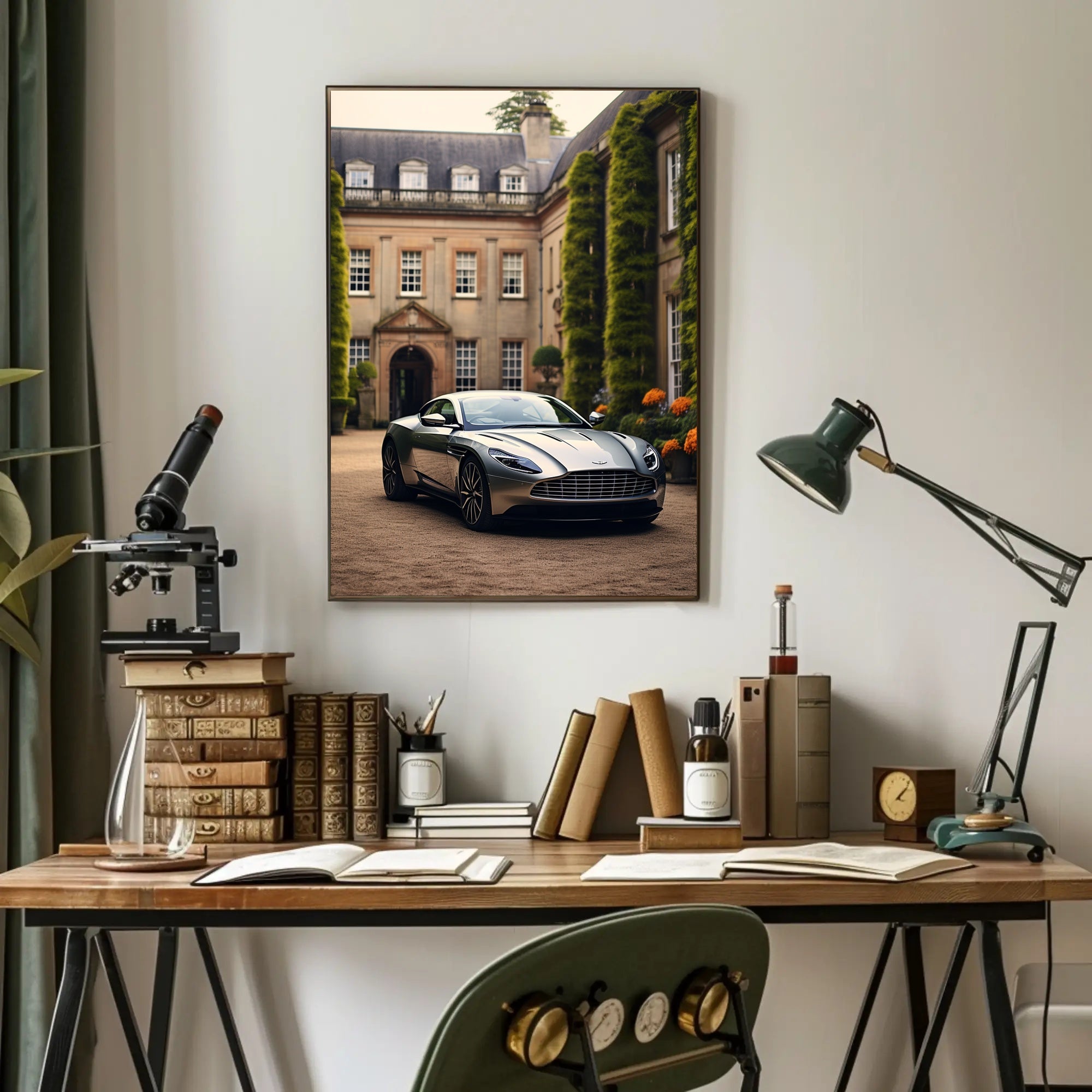 Luxury Car at Elegant Estate Poster PosterGoat